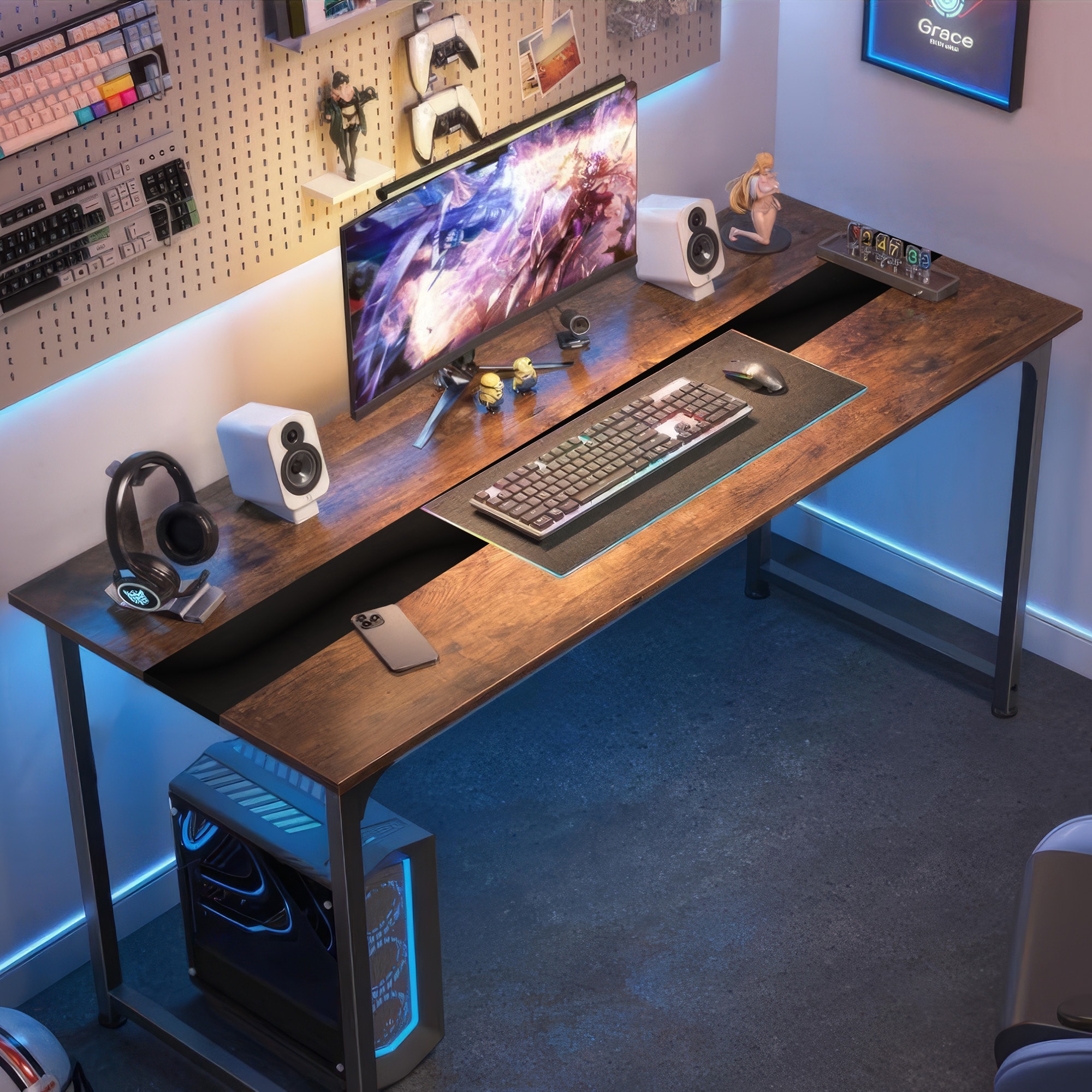 Computer Desk Large Office Desk, 70.9 Inch Gaming Desk Writing Desk Work Desk For Home Office, Study, Modern Simple Wooden Desk, Large Legroom, Metal Frame, Rustic/Black_voghion.com